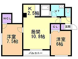 プレシャス28番館 2LDKの間取図画像