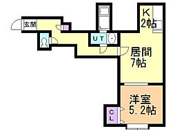ラ・プリマヴェーラ厚別西1 1LDKの間取図画像