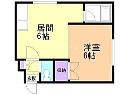 リーブルひばりB 1DKの間取図画像