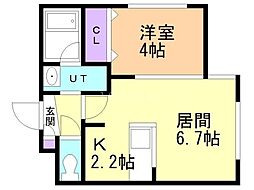 札幌市白石区本郷通13丁目北マンション 1LDKの間取図画像