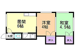 コーポラス千豊第二 2DKの間取図画像
