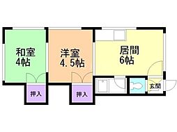 コーポラス千豊第二 2DKの間取図画像