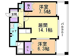ツインタワー弐番館 2LDKの間取図画像