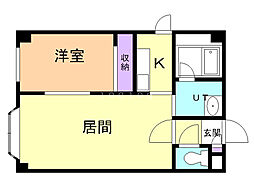 プレイズ菊水 1LDKの間取図画像