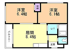 クリーンシャトー厚別 2DKの間取図画像