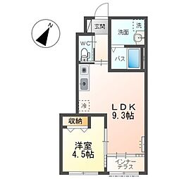 グランデージ松ヶ丘 1階1LDKの間取り