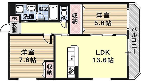 レフィナードII ｜大阪府大阪市東住吉区住道矢田1丁目(賃貸マンション2LDK・2階・61.29㎡)の写真 その2