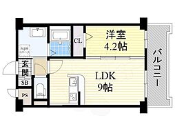 アイ・ウエスト高宮 1LDKの間取図画像