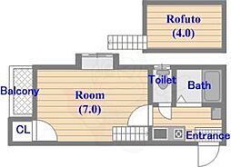 プラモンターニュ 1Kの間取図画像