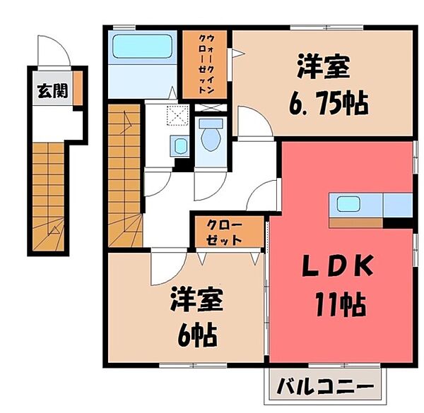 メゾン・ド・フローレンス Ｄ ｜栃木県宇都宮市下川俣町(賃貸アパート2LDK・2階・64.48㎡)の写真 その2