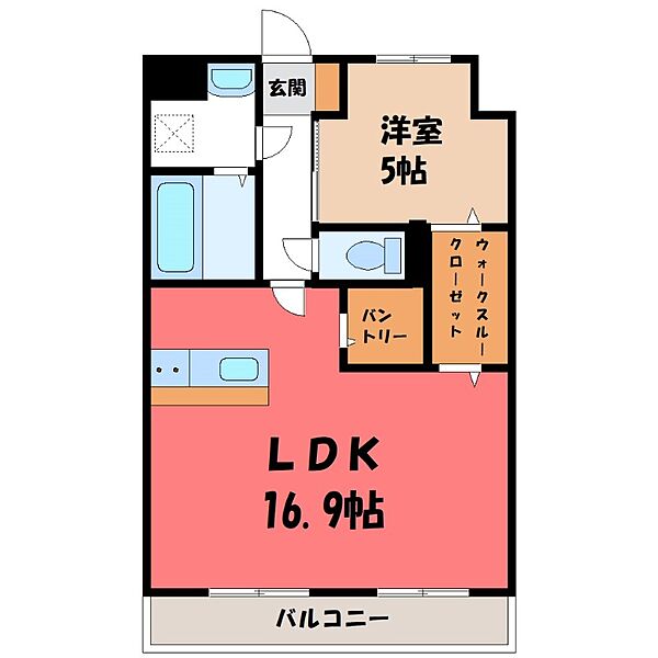 Y＆Mフレンド I ｜栃木県宇都宮市下岡本町(賃貸マンション1LDK・2階・54.00㎡)の写真 その2