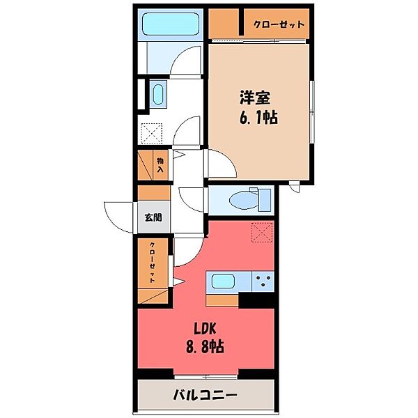 TORISIAS 今泉3丁目 ｜栃木県宇都宮市今泉3丁目(賃貸アパート1LDK・2階・41.32㎡)の写真 その2