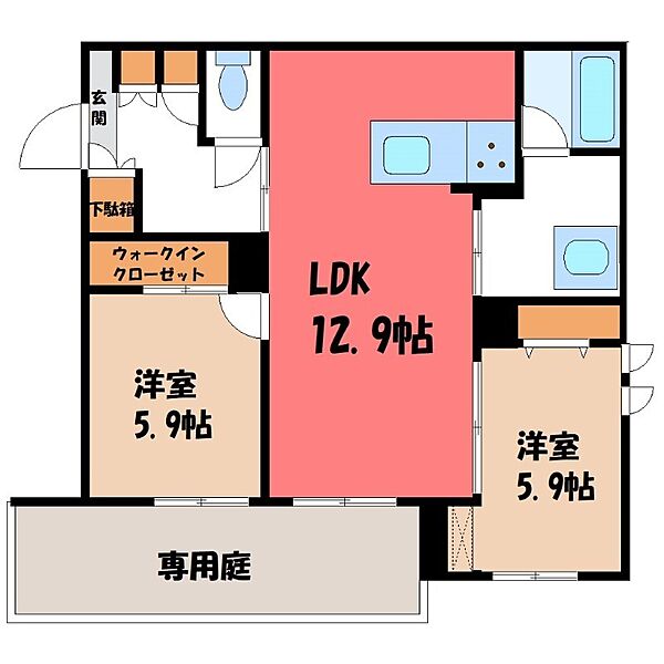 フォンテーヌ 八千代 ｜栃木県宇都宮市八千代1丁目(賃貸アパート2LDK・1階・59.54㎡)の写真 その2