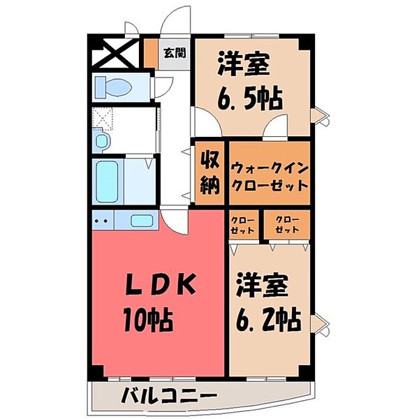 クレインズ21 ｜栃木県宇都宮市鶴田2丁目(賃貸マンション2LDK・2階・58.56㎡)の写真 その2