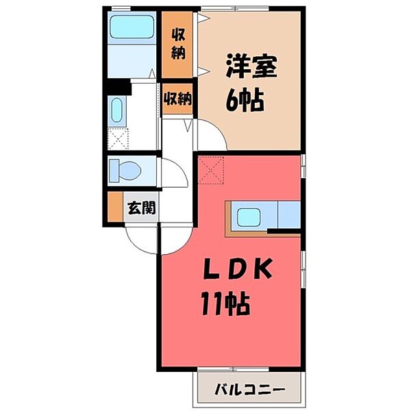 リヴェールノア II ｜栃木県下野市石橋(賃貸アパート1LDK・1階・41.26㎡)の写真 その2