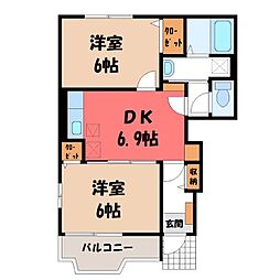 宇都宮芳賀ライトレール線 東宿郷駅 徒歩33分の賃貸アパート 1階2DKの間取り