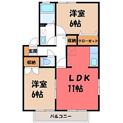 真岡鐵道 真岡駅 徒歩33分の賃貸アパート 1階2LDKの間取り