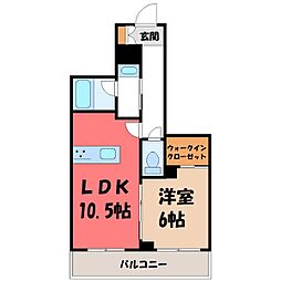 JR東北本線 自治医大駅 徒歩11分の賃貸マンション 3階1LDKの間取り