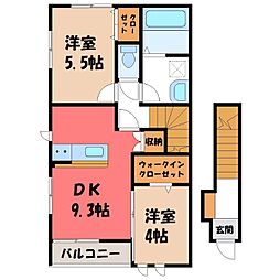JR東北本線 石橋駅 徒歩12分の賃貸アパート 2階2DKの間取り
