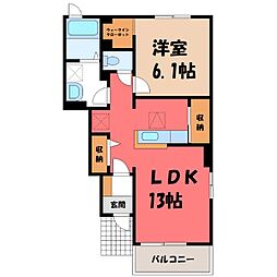 真岡鐵道 真岡駅 バス9分 長田東下車 徒歩12分の賃貸アパート 1階1LDKの間取り