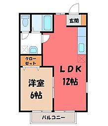 東ハイツ1 1LDKの間取図画像