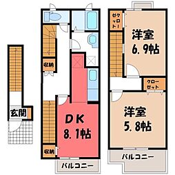 ライジングサンクレール 2DKの間取図画像