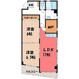 あさひレジデンス弐番館E 2SLDKの間取図画像
