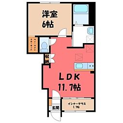宇都宮市末広2丁目アパート 1LDKの間取図画像