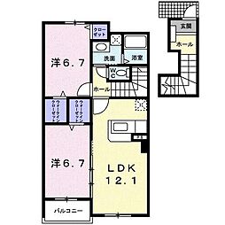 ベルプロムナードD 2LDKの間取図画像