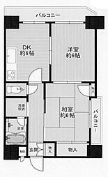大洋ハイツ清水谷 2DKの間取図画像
