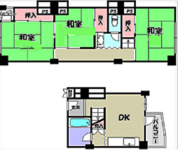 塚本南コーポ 3DKの間取図画像