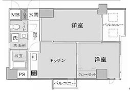 大平パシフィック桑津2 2Kの間取図画像