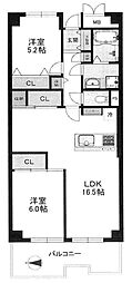 南港ガーデンハイツ23棟 2LDKの間取図画像