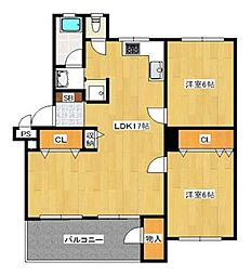 我孫子コーポA棟 2LDKの間取図画像