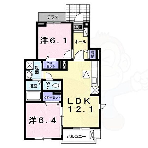 ヒルズイッセイ2 ｜滋賀県草津市新浜町(賃貸アパート2LDK・1階・56.84㎡)の写真 その2