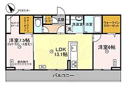 JR草津線 手原駅 徒歩18分の賃貸アパート 2階2LDKの間取り