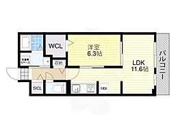 ウエスト コミタリア3 1階1LDKの間取り