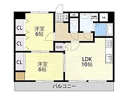 ソレイユ千 2LDKの間取図画像