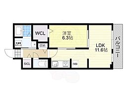 ウエスト コミタリア3 3階1LDKの間取り