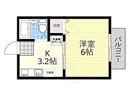 グリーン・スポット上笠 1Kの間取図画像