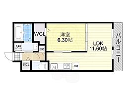 レスパスカルム 2階1LDKの間取り