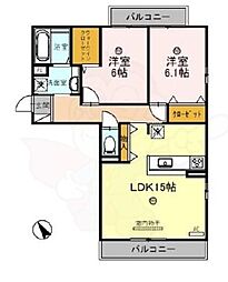 Cozy Court竹中 2階2LDKの間取り