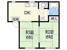 コスモハイツ柳澤 2DKの間取図画像