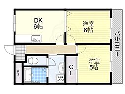 第5サンライフ瀬田 2DKの間取図画像