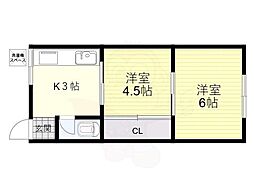 杉本アパート2 2Kの間取図画像