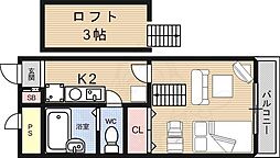 レオパレスグランヴィア東草津2 1Kの間取図画像