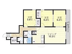 サニーロイヤル大津 3LDKの間取図画像