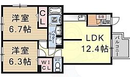 コーポ勢多6番館 2LDKの間取図画像