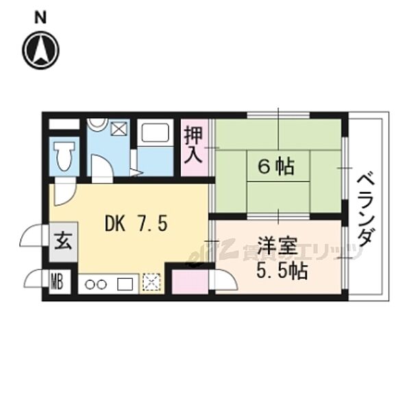 沢町ハイツ 206｜京都府京都市山科区音羽沢町(賃貸マンション2DK・2階・44.46㎡)の写真 その2