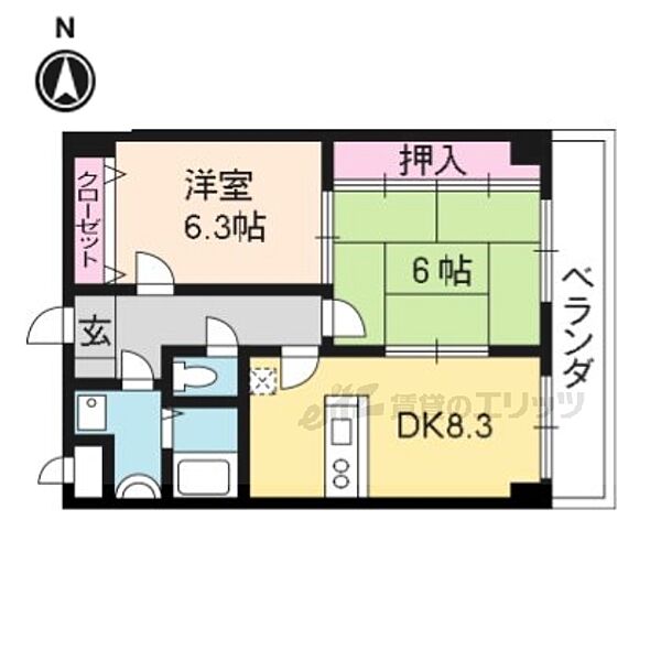 コスモスフローラ醍醐 105｜京都府京都市伏見区醍醐構口町(賃貸マンション2LDK・1階・51.60㎡)の写真 その2